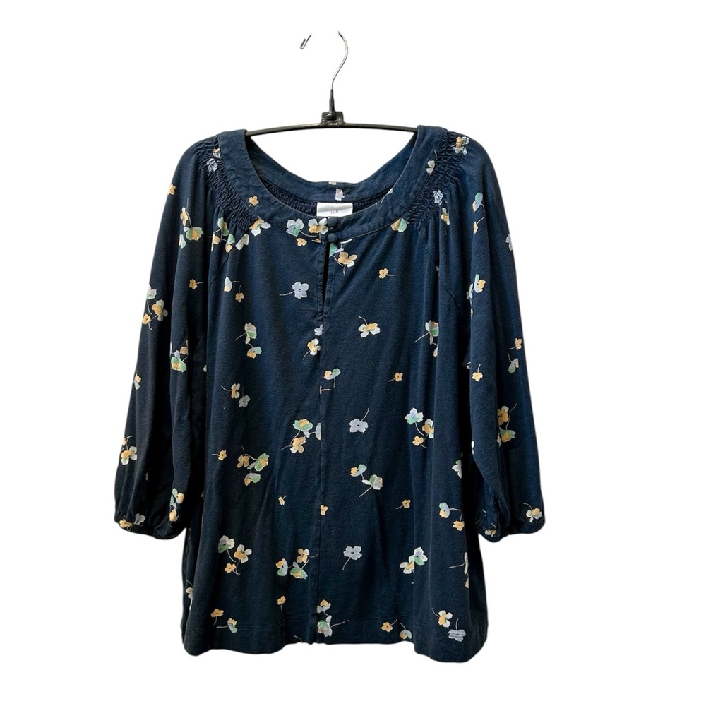 J JILL Floral Navy Women's Peasant Top Size Large